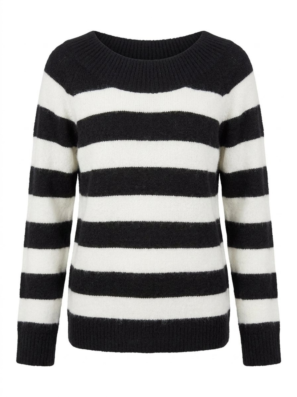 SO Black & White Striped Scoop Neck Sweater
